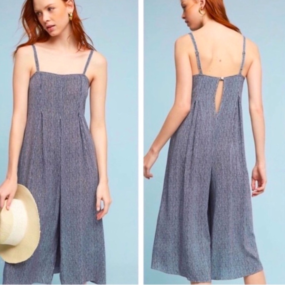 Anthropologie Saturday Sunday Jumpsuit, M, striped, white, navy, wide leg